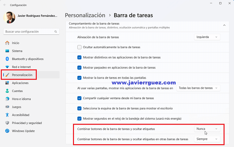 Desagrupar barra de tareas en Windows 11 Desagrupar barra de tareas en Windows 11