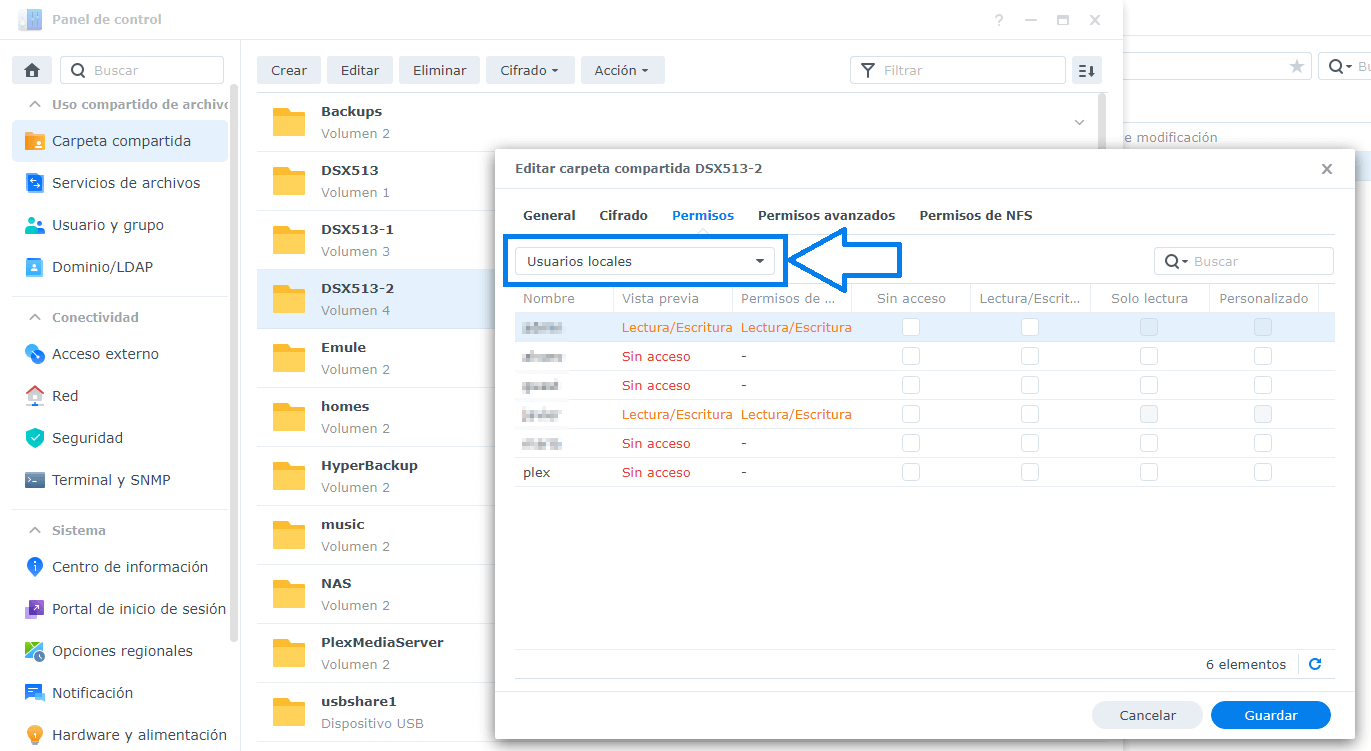 permisos de carpetas compartidas en Synology permisos de carpetas compartidas en Synology