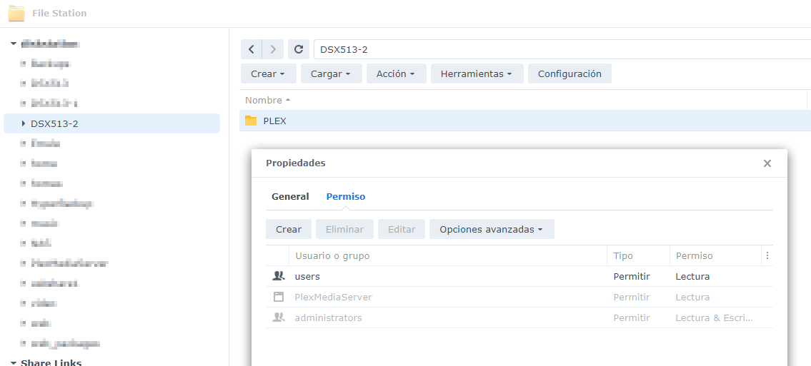 permisos de carpetas en Synology permisos de carpetas en Synology