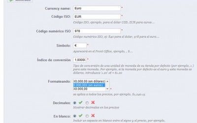 Añadir un nuevo formato de moneda en Prestashop